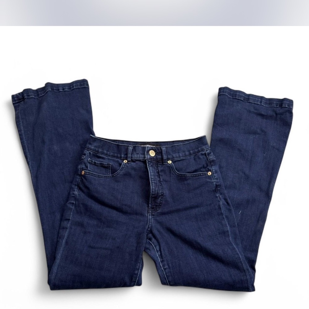 Indigo Blue Flare Wide Leg Jeans with Classic Stitching